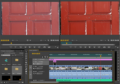 The footage to the top left is how the video looked out-of-camera via a 'flat' color profile. The footage top right is the final footage after post production. The initial flat state allows us to significantly change color without clipping.